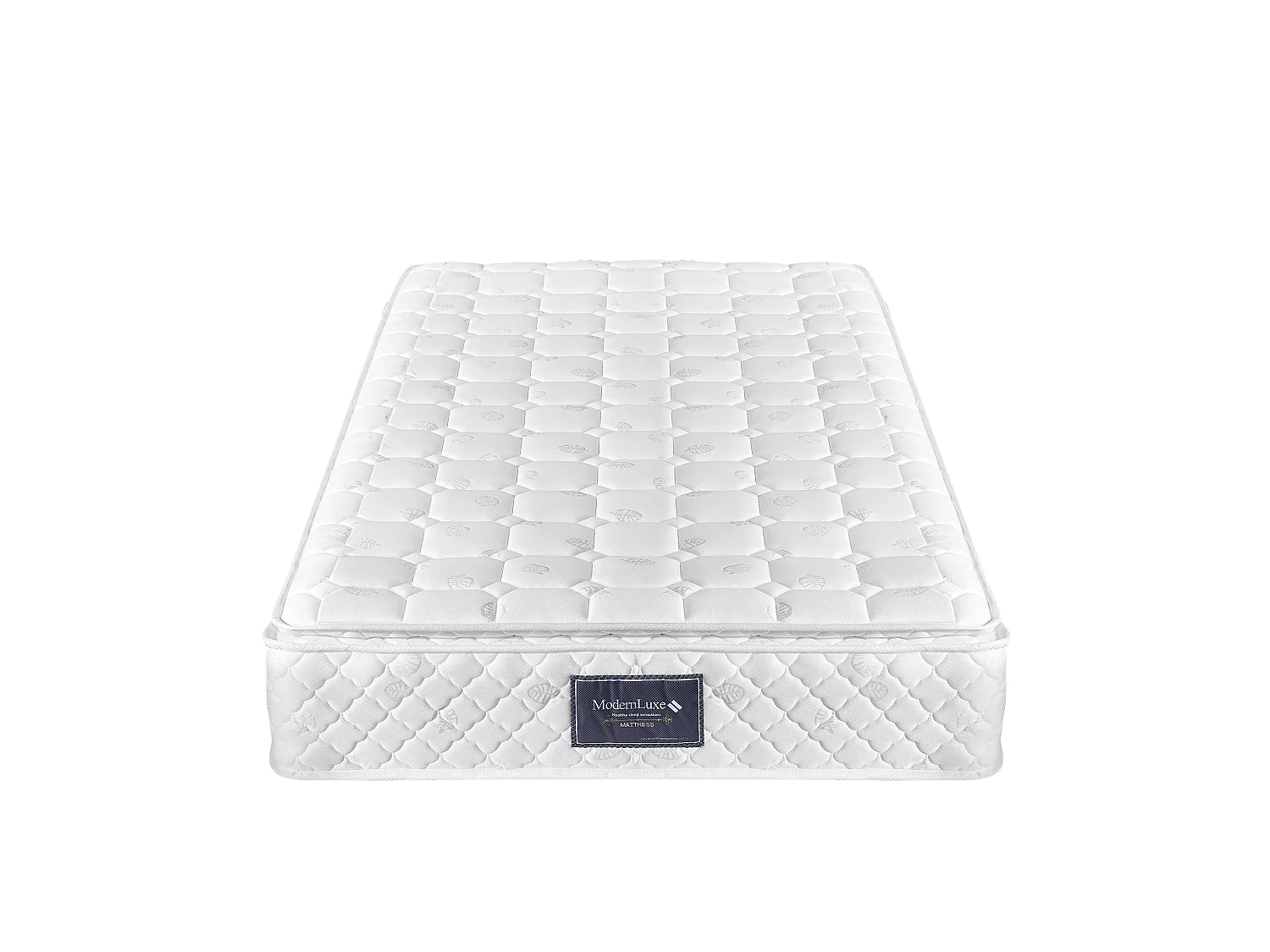 Lit complet 90x200 lin bleu, capitonné, sommier lattes, matelas ressorts inclus, une place