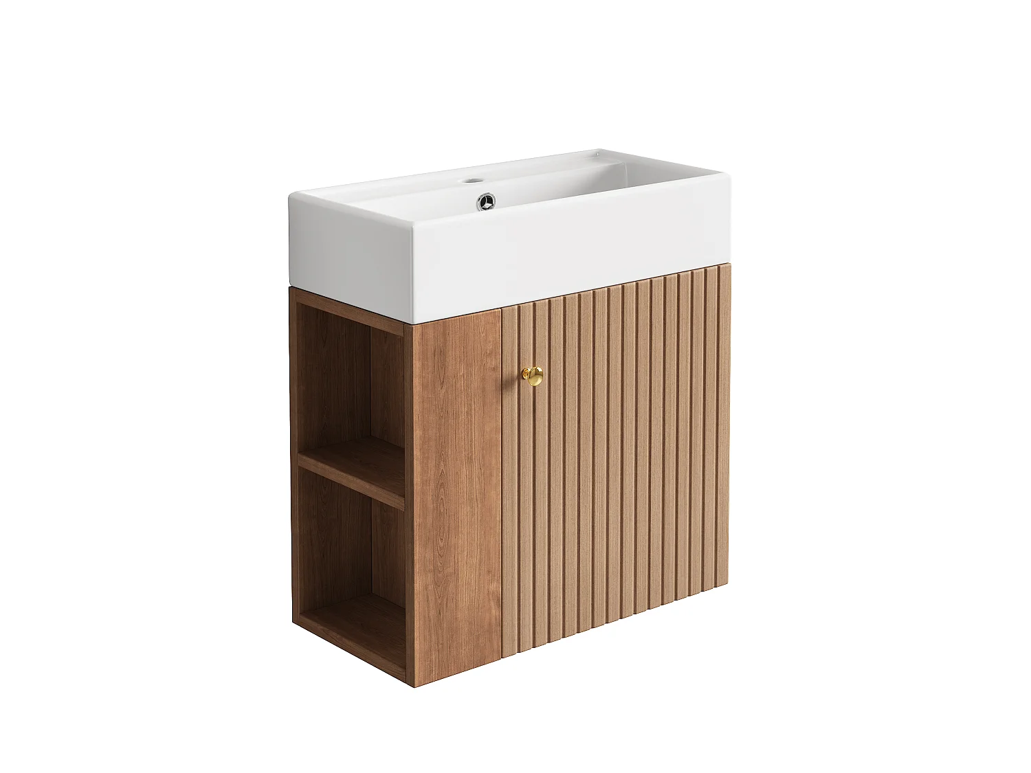 Meuble sous-vasque blanc mural rainuré, poignée invisible, design moderne, 55 cm pour SDB