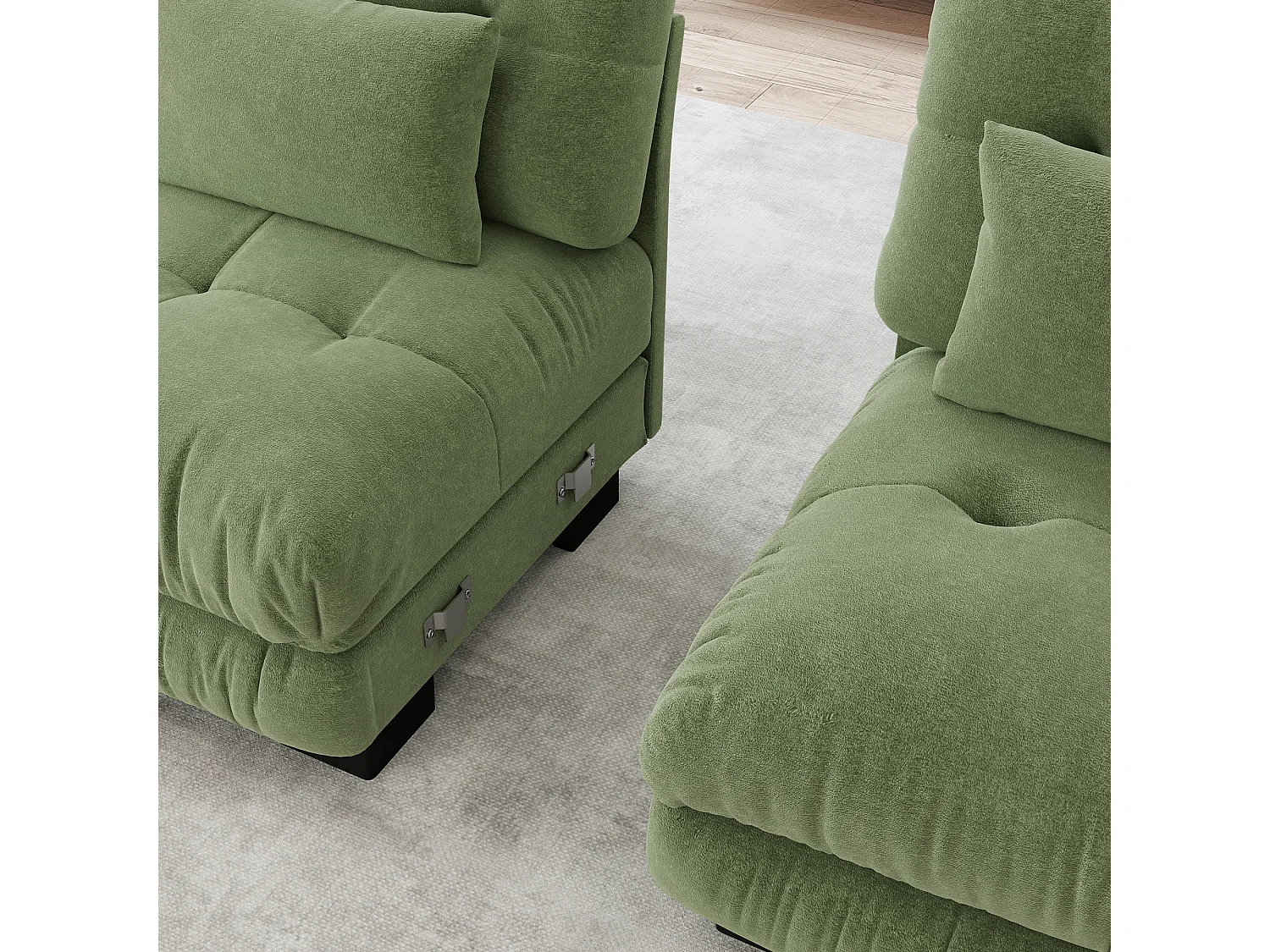 Canapé relaxation cloud vert, tissu chenille, 4 coussins inclus, assise moelleuse, salon