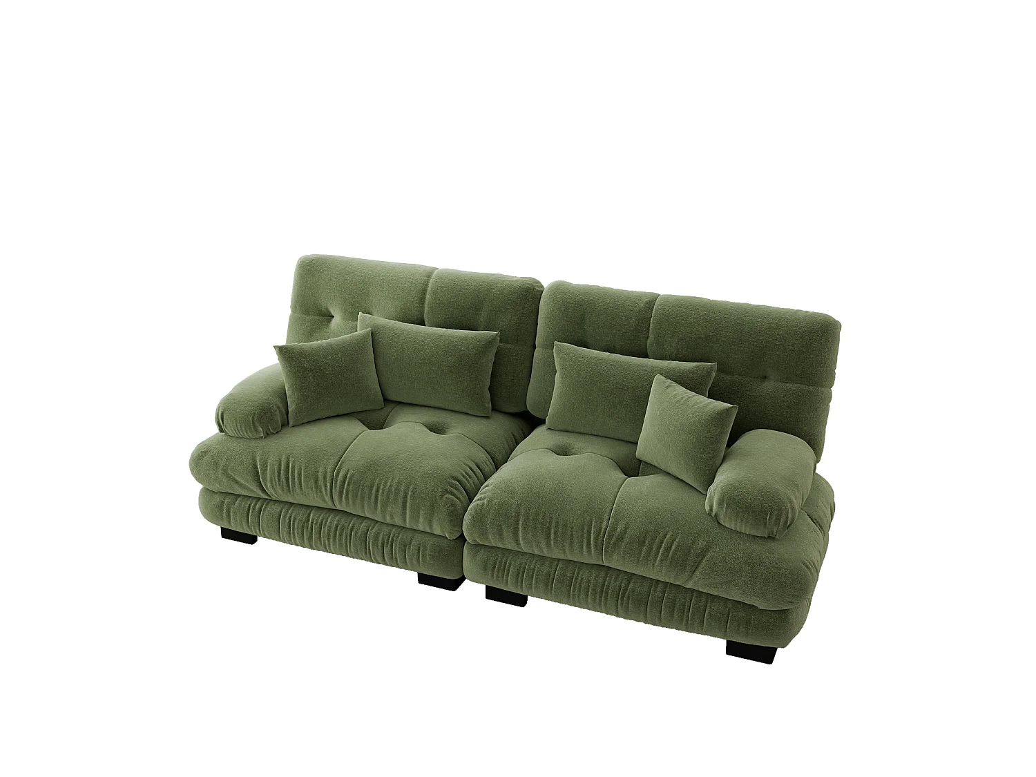 Canapé relaxation cloud vert, tissu chenille, 4 coussins inclus, assise moelleuse, salon