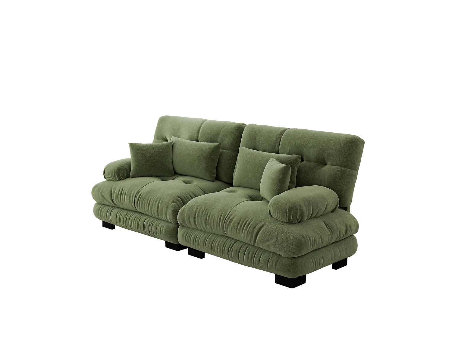 Canapé relaxation cloud vert, tissu chenille, 4 coussins inclus, assise moelleuse, salon