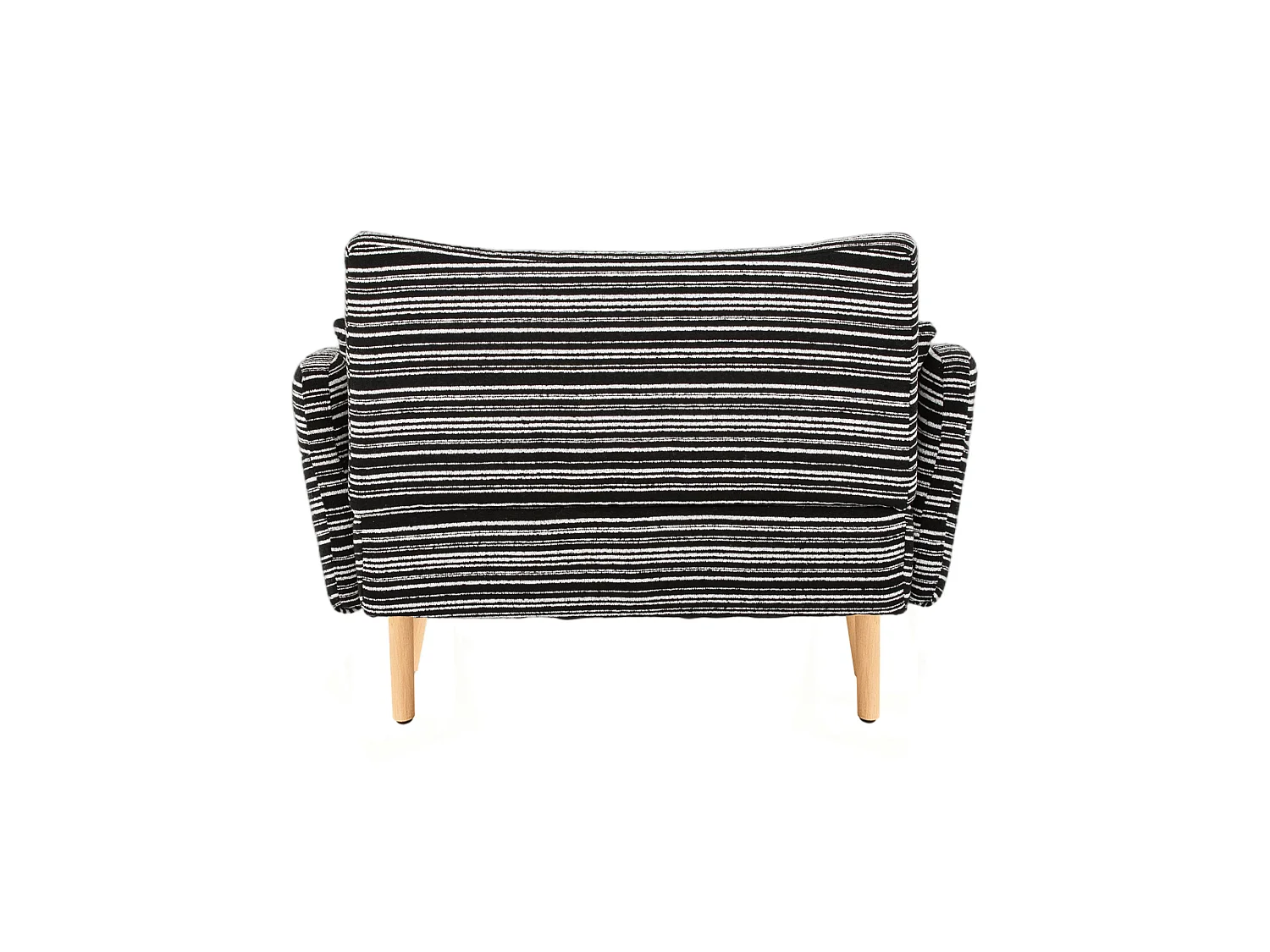 Canapé 2 places bouclé noir, assise profonde, accoudoirs rembourrés, sac de rangement, petit espace