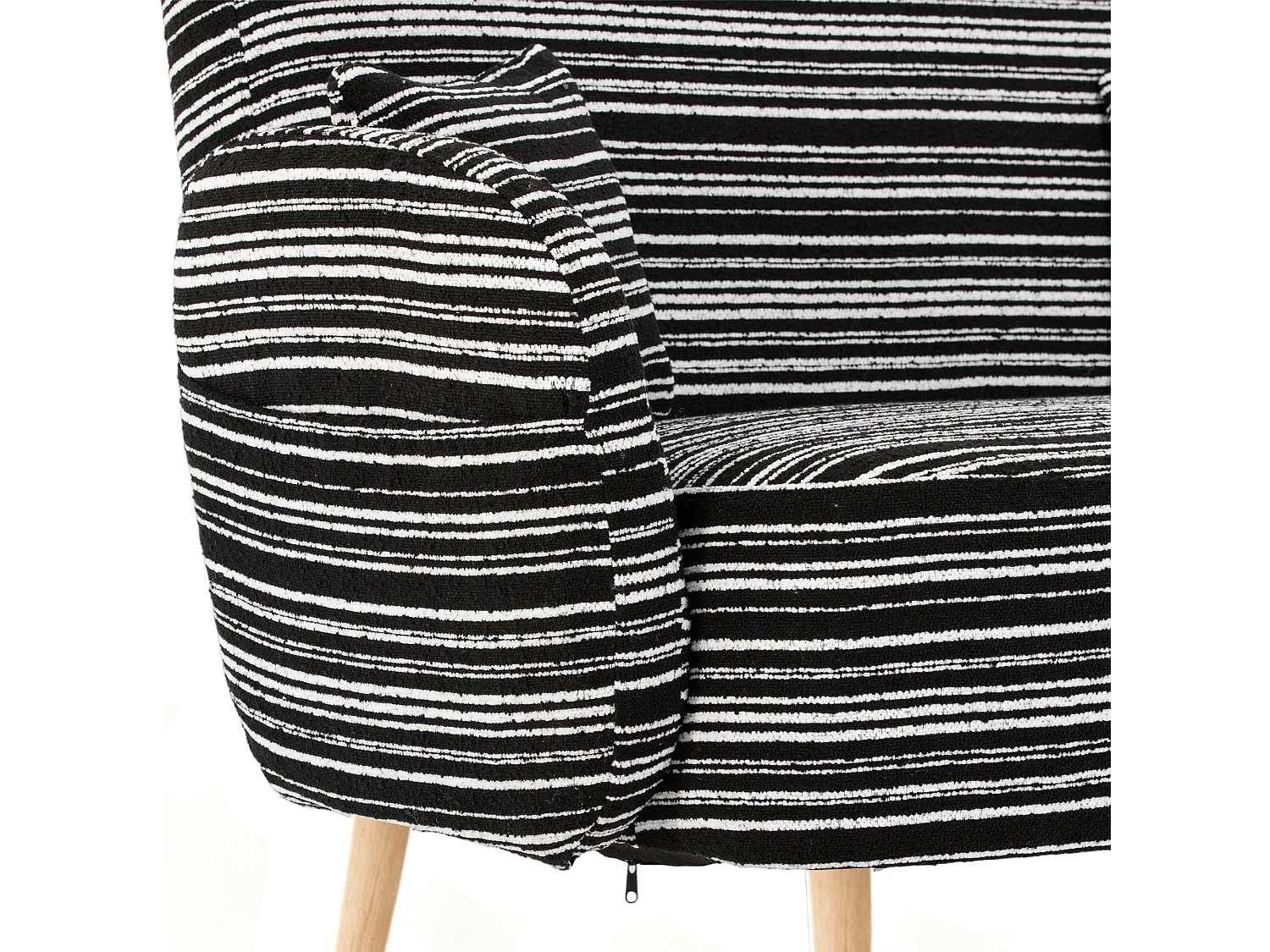 Canapé 2 places bouclé noir, assise profonde, accoudoirs rembourrés, sac de rangement, petit espace