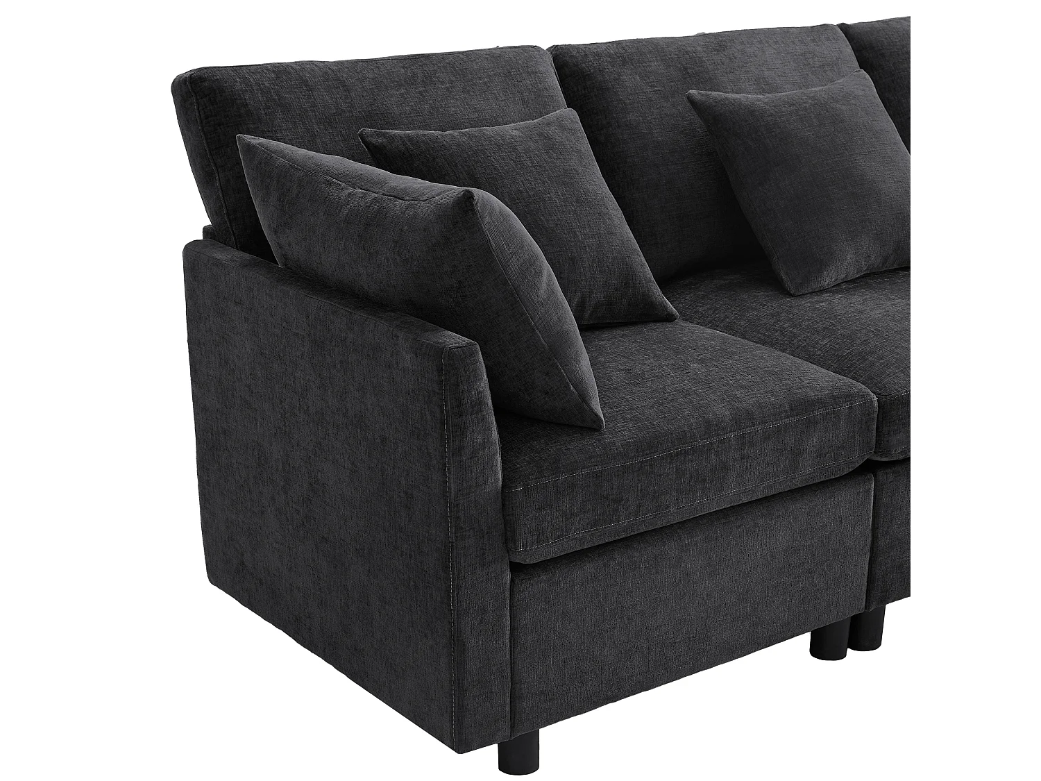 Canapé modulable U/L en chenille, avec 2 poufs et 6 coussins, ensemble salon moderne