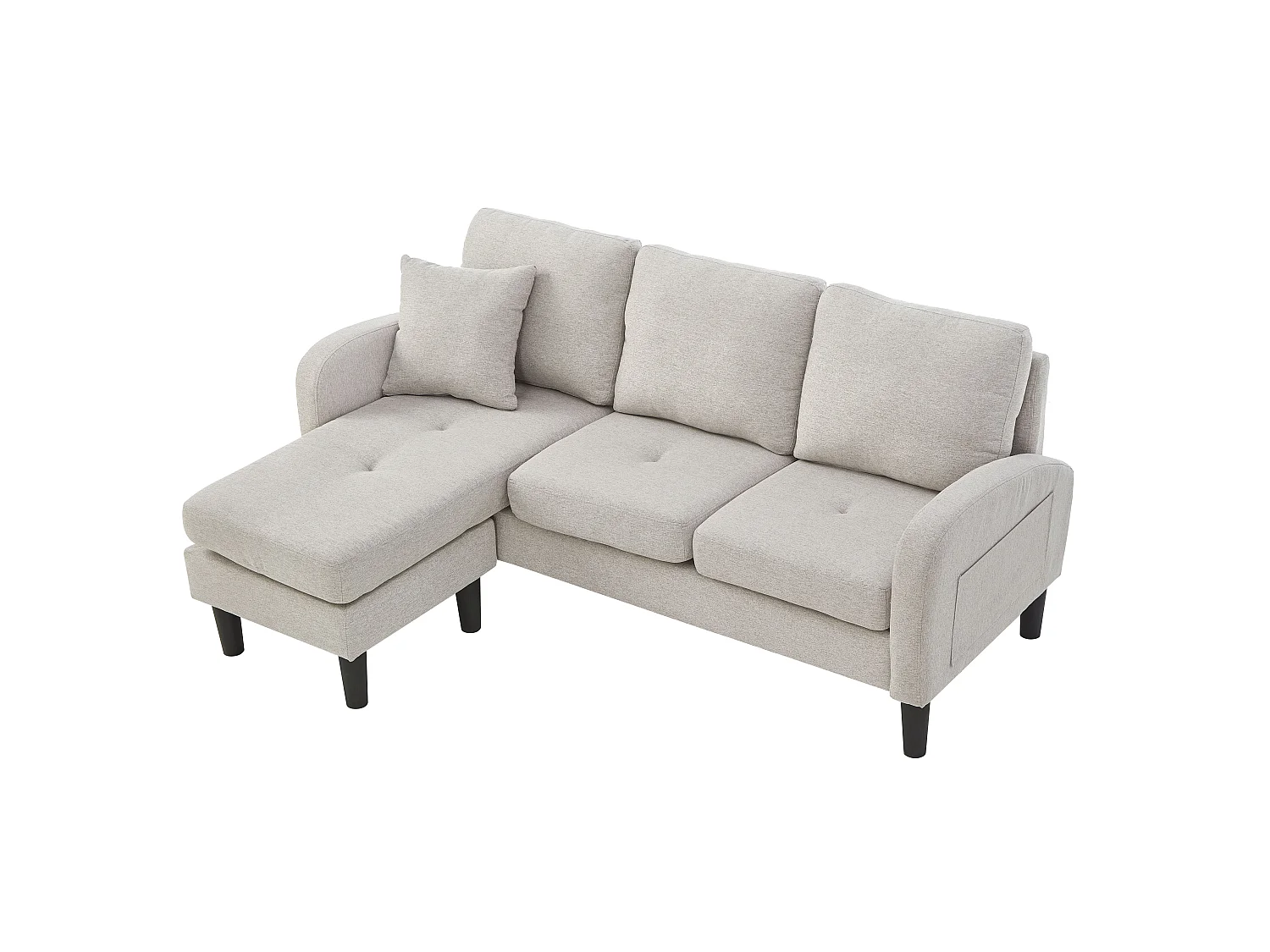 Canapé d'angle L 3 places, tissu coton et lin, méridienne, design scandinave, salon