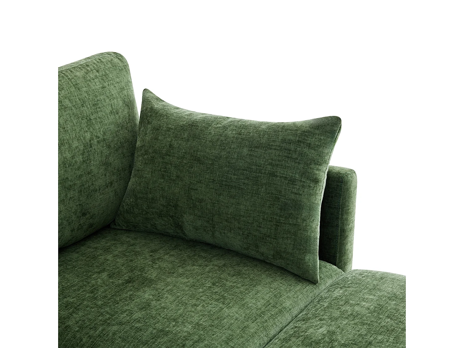Canapé modulable L vert, pouf amovible, 4 coussins, tissu chenille, salon