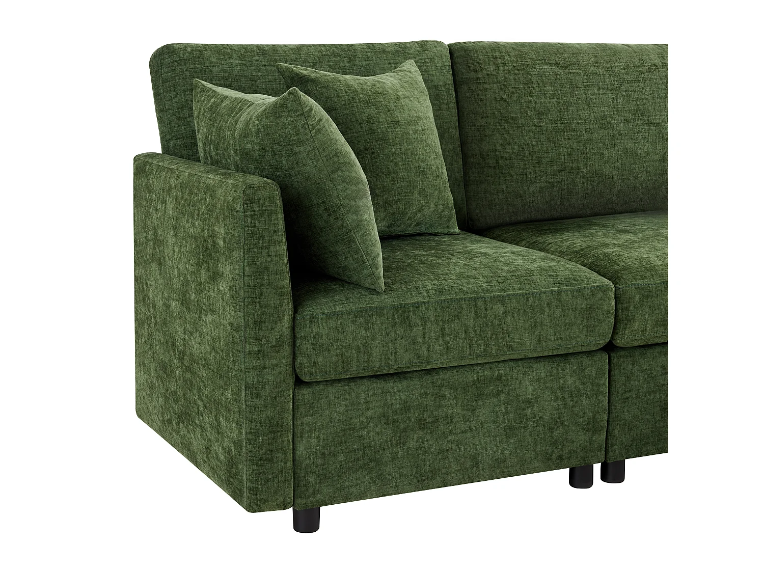 Canapé modulable L vert, pouf amovible, 4 coussins, tissu chenille, salon