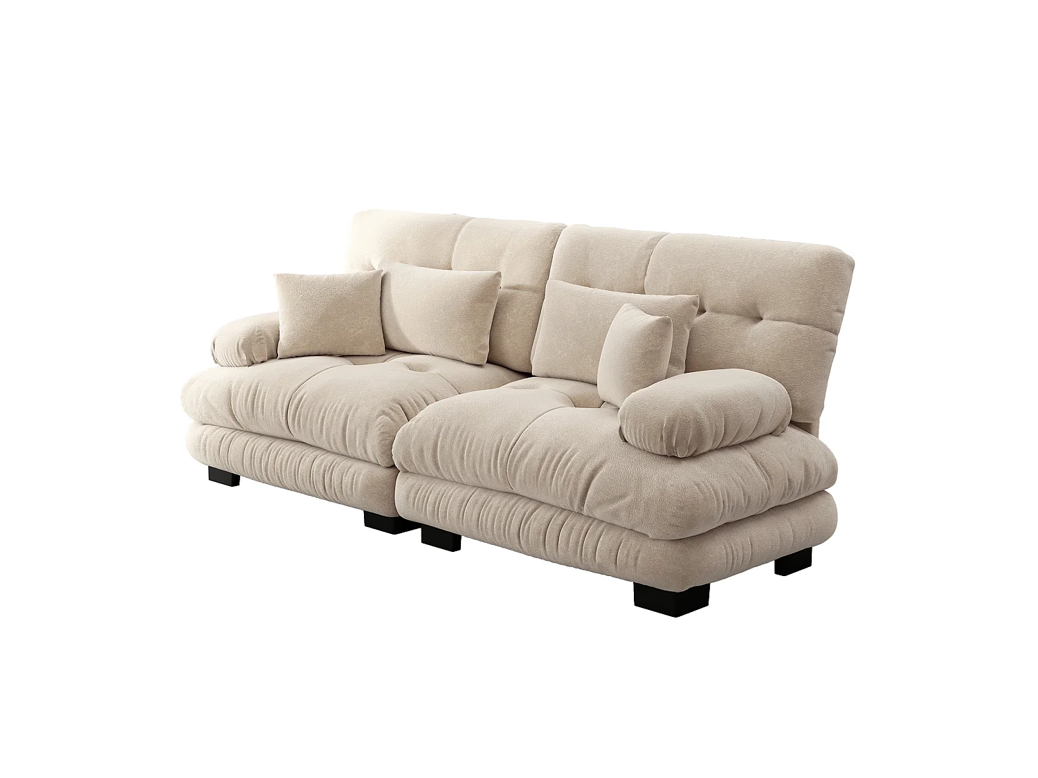Canapé d'angle cloud marron clair, tissu chenille, 2 coussins inclus, assise moelleuse, salon