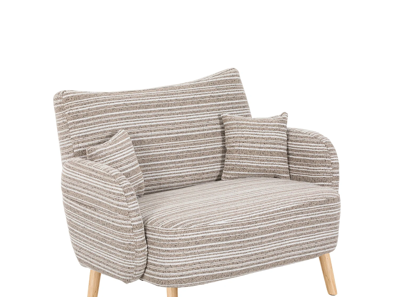 Canapé 2 places bouclé kaki, assise profonde, accoudoirs rembourrés, sac de rangement, petit espace