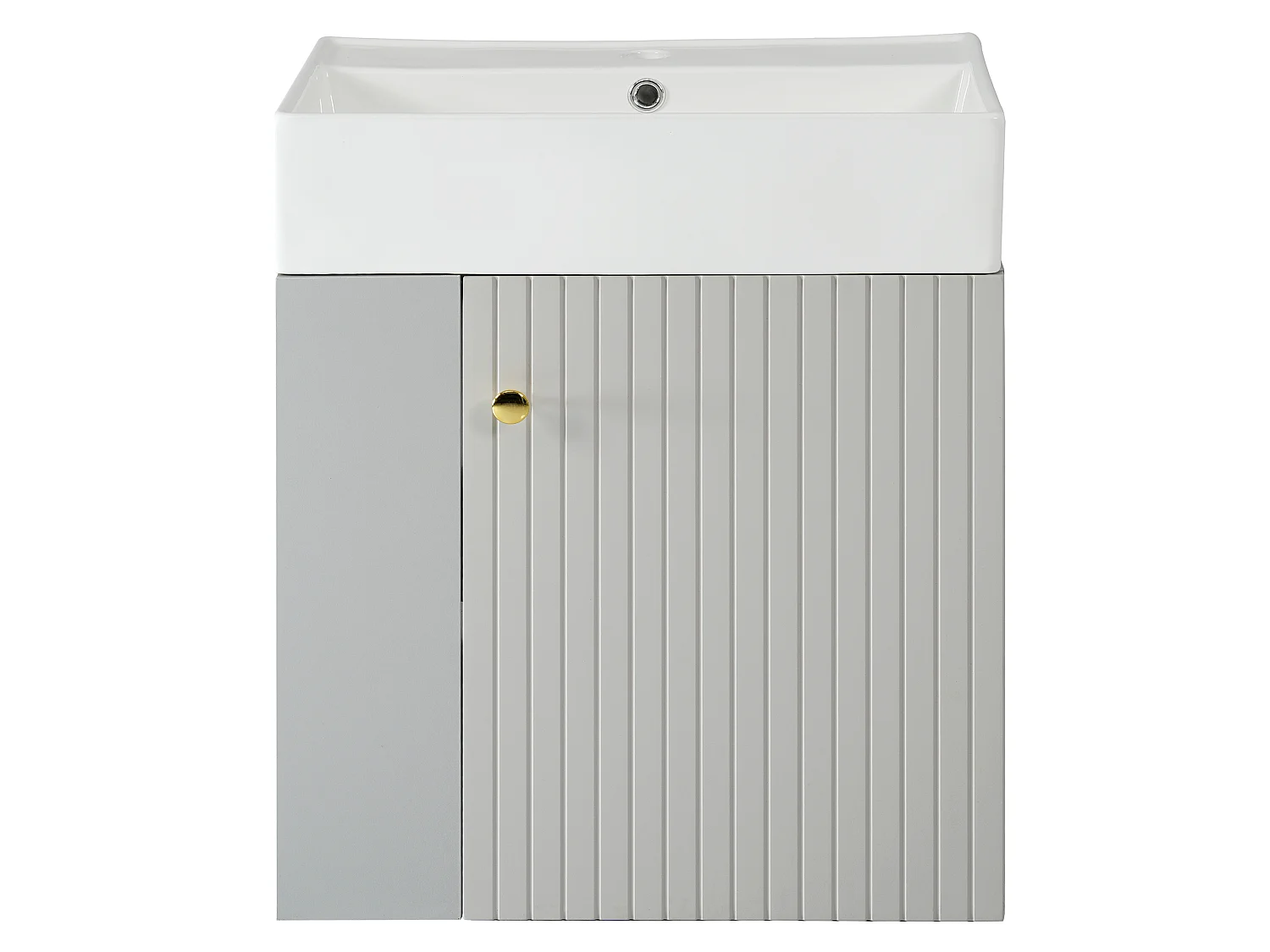 Meuble vasque gris clair mural rainuré, lavabo intégré, poignée invisible, design moderne, 55 cm