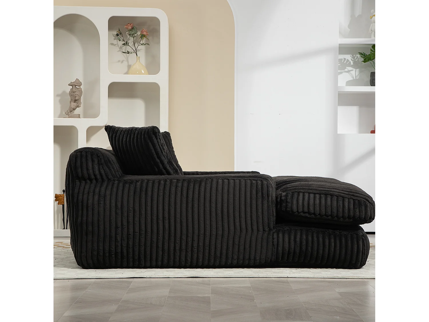 Canapé relaxation Cloud velours côtelé noir, 3 coussins, assise large, design scandinave
