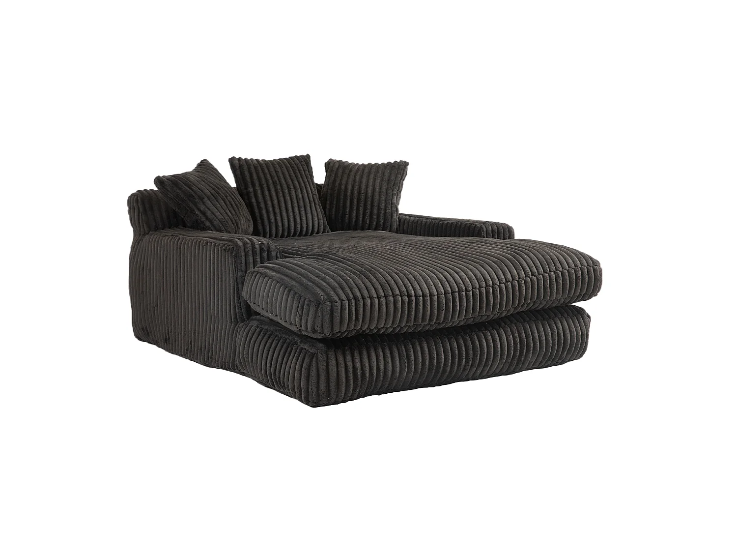 Canapé relaxation Cloud velours côtelé noir, 3 coussins, assise large, design scandinave