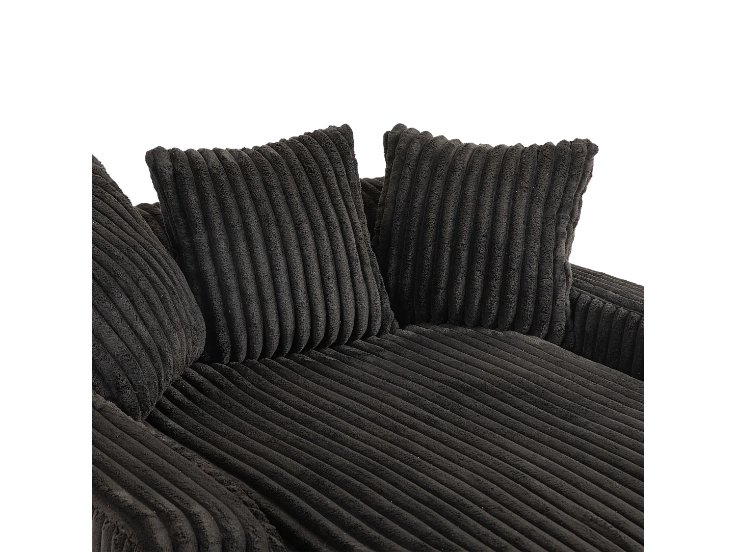 Canapé relaxation Cloud velours côtelé noir, 3 coussins, assise large, design scandinave