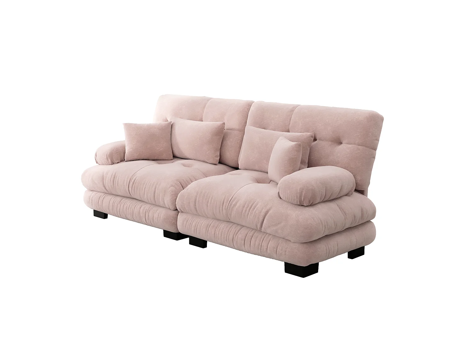 Canapé relaxation cloud rose, tissu chenille, 4 coussins inclus, assise moelleuse, salon
