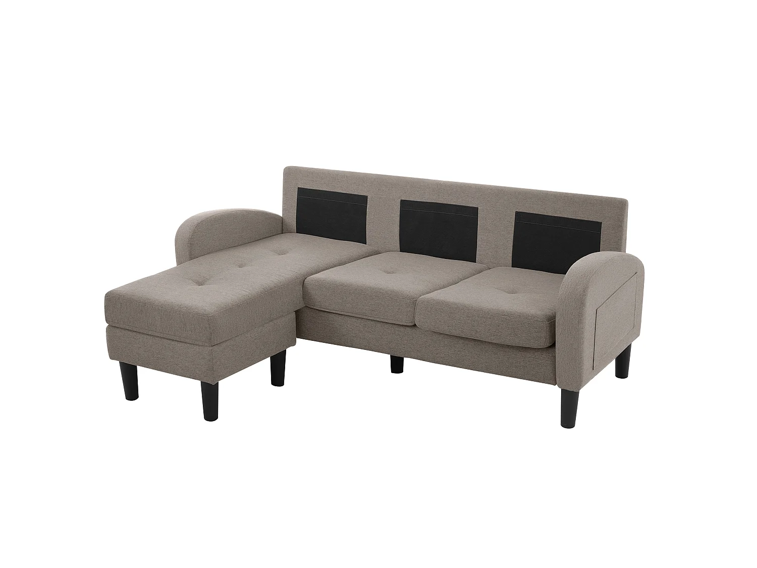 Canapé d'angle L 3 places, tissu coton et lin, méridienne, design scandinave, salon
