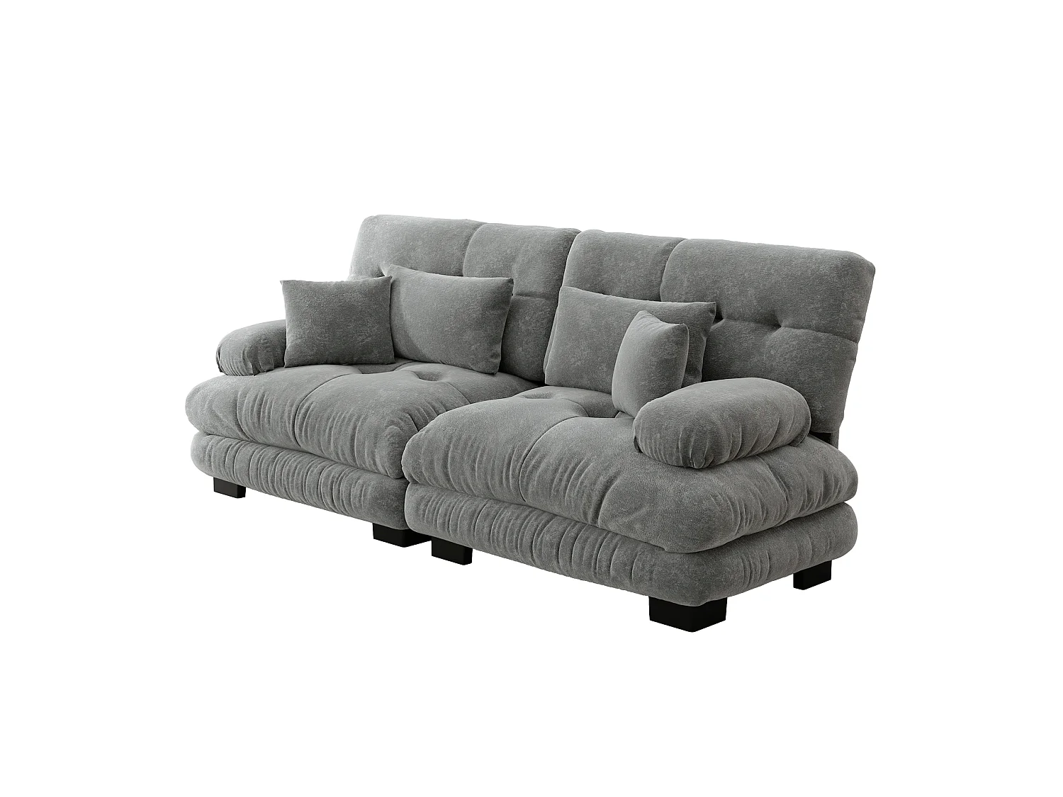 Canapé relaxation cloud gris, tissu chenille, 4 coussins inclus, assise moelleuse, salon