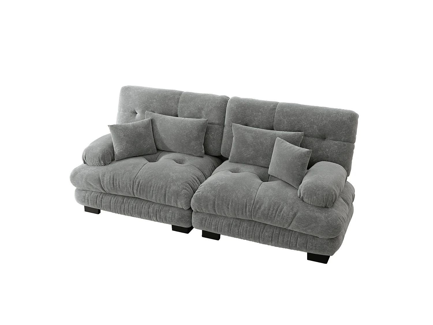 Canapé relaxation cloud gris, tissu chenille, 4 coussins inclus, assise moelleuse, salon