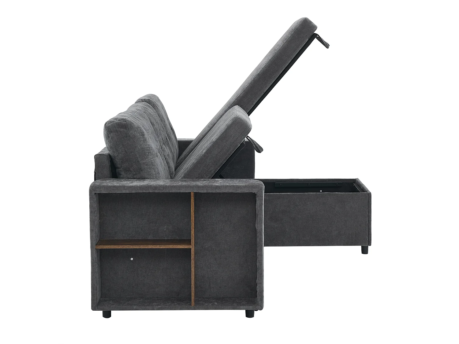 Canapé d'angle L gris en chenille, convertible, rangement latéral, 3 places, 202 x 136 cm