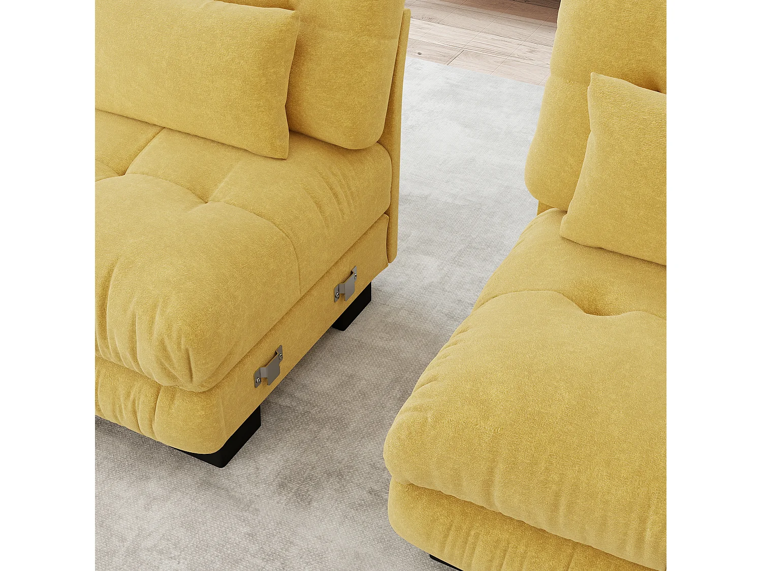 Canapé relaxation cloud jaune, tissu chenille, 4 coussins inclus, assise moelleuse, salon