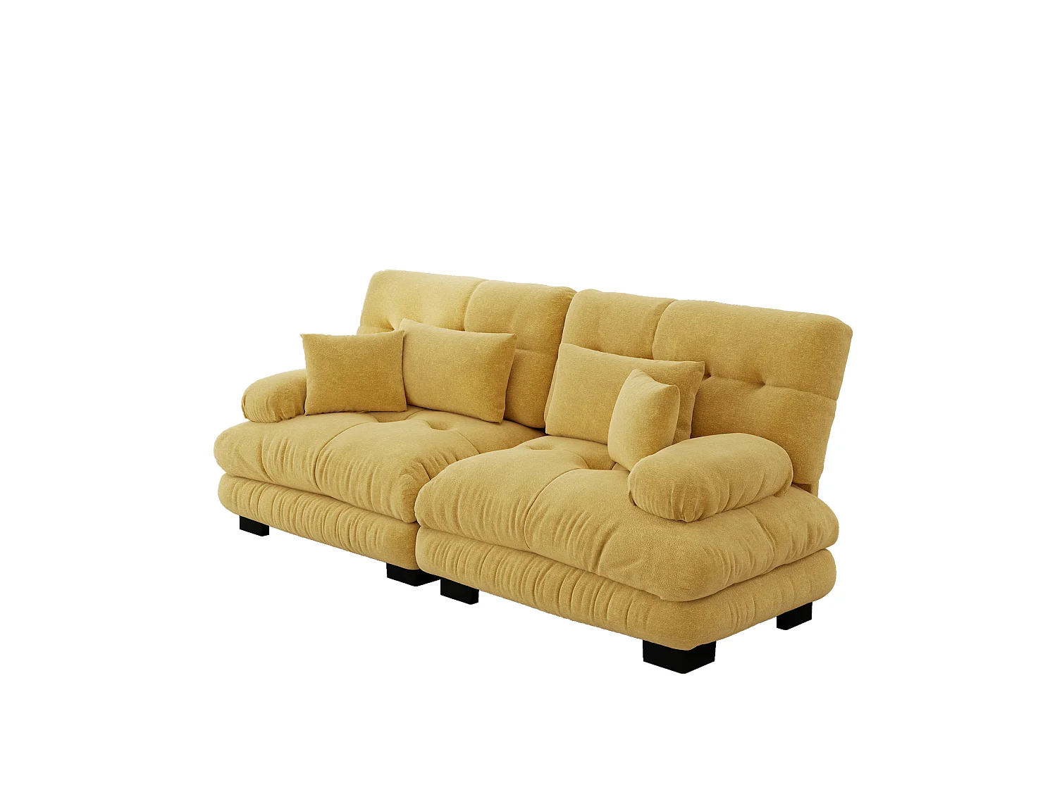 Canapé relaxation cloud jaune, tissu chenille, 4 coussins inclus, assise moelleuse, salon