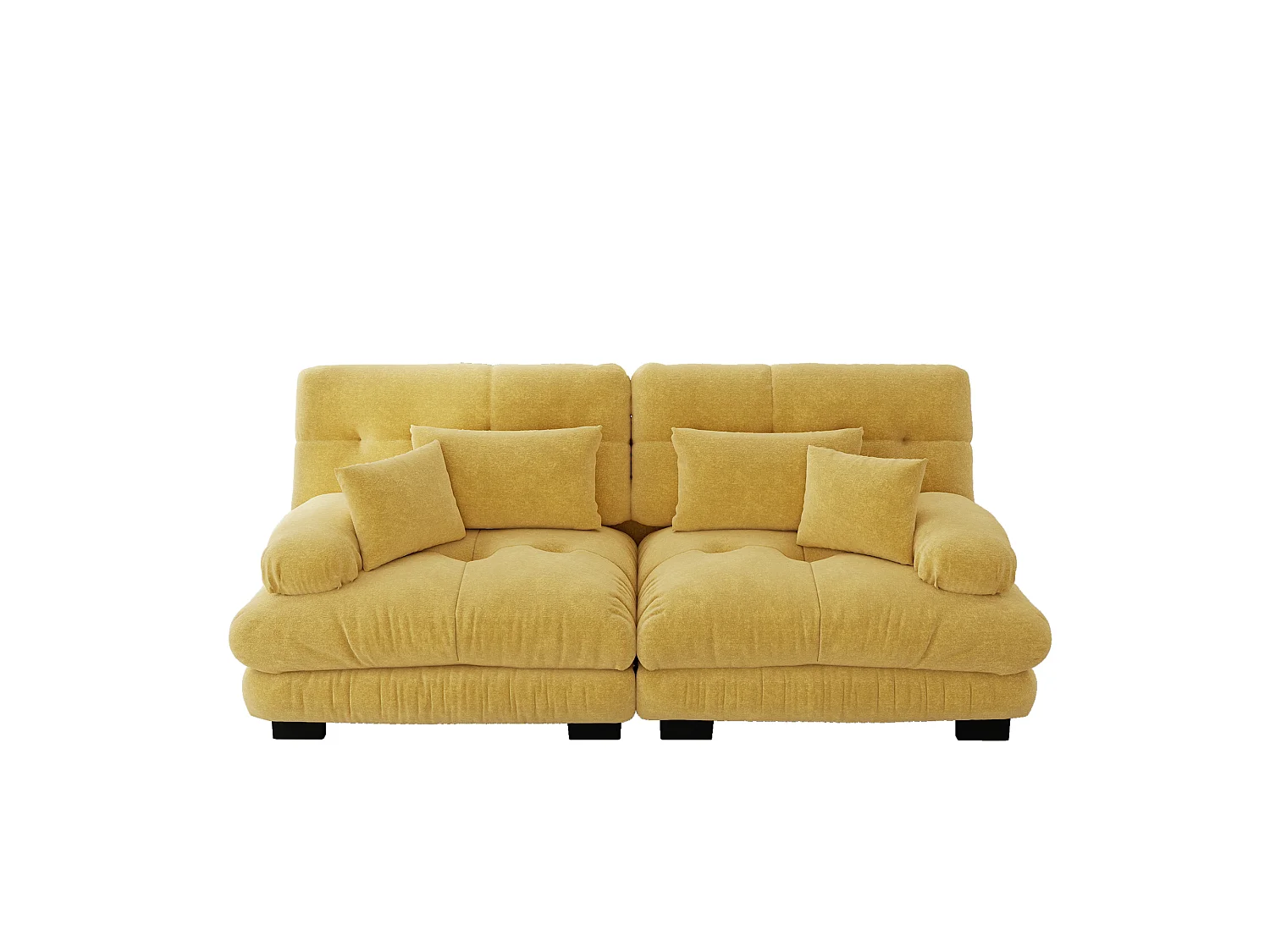 Canapé relaxation cloud jaune, tissu chenille, 4 coussins inclus, assise moelleuse, salon
