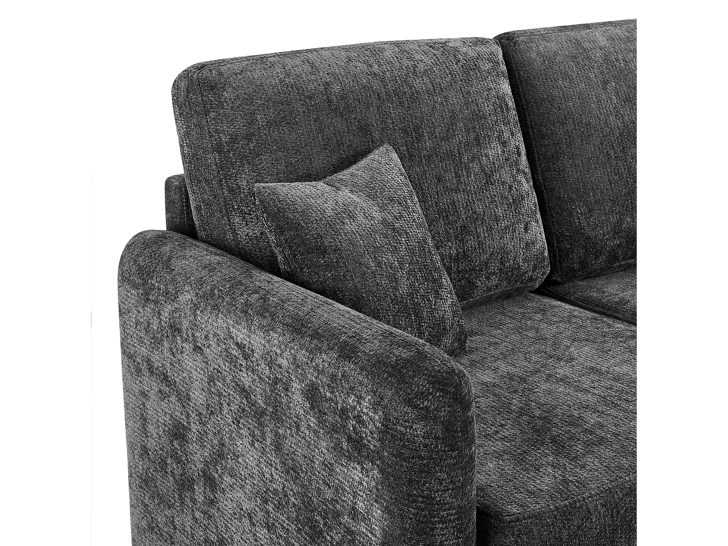 Canapé d'angle L 3 places, zone inclinable 144 cm, revêtement chenille, mousse HD, 2 coussins, salon