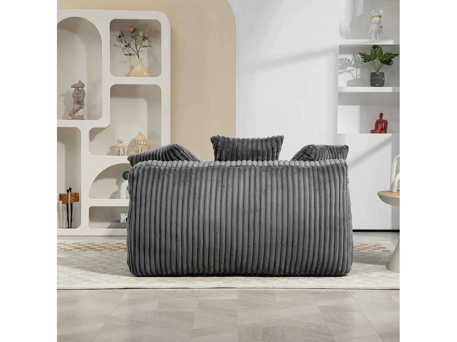 Canapé relaxation Cloud velours côtelé gris foncé, 3 coussins, assise large, design scandinave