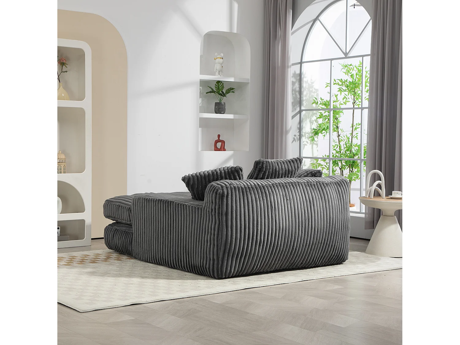 Canapé relaxation Cloud velours côtelé gris foncé, 3 coussins, assise large, design scandinave