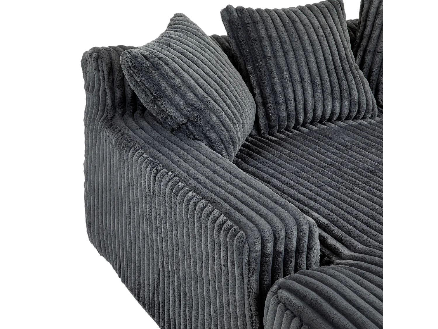 Canapé relaxation Cloud velours côtelé gris foncé, 3 coussins, assise large, design scandinave