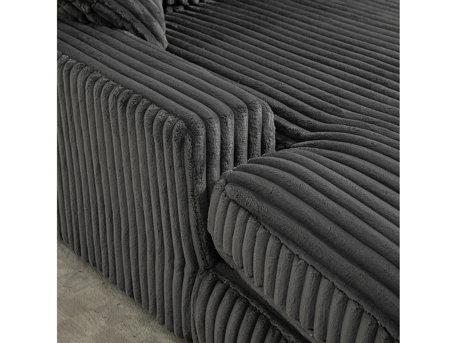 Canapé relaxation Cloud velours côtelé gris foncé, 3 coussins, assise large, design scandinave