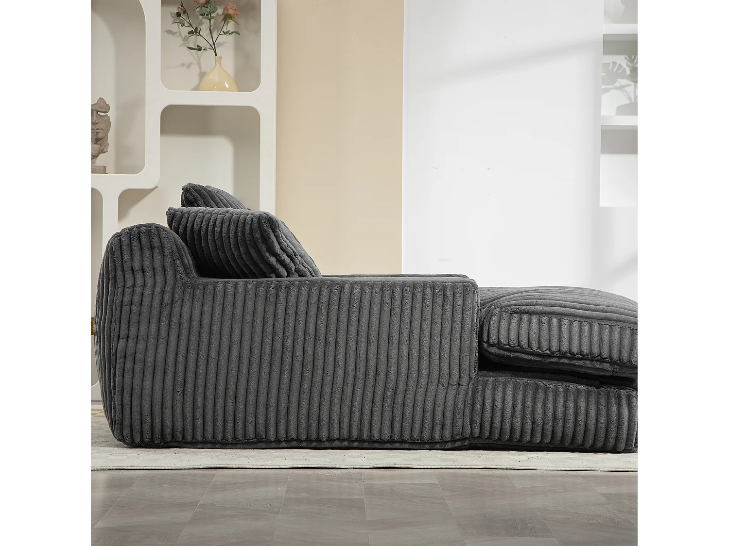 Canapé relaxation Cloud velours côtelé gris foncé, 3 coussins, assise large, design scandinave