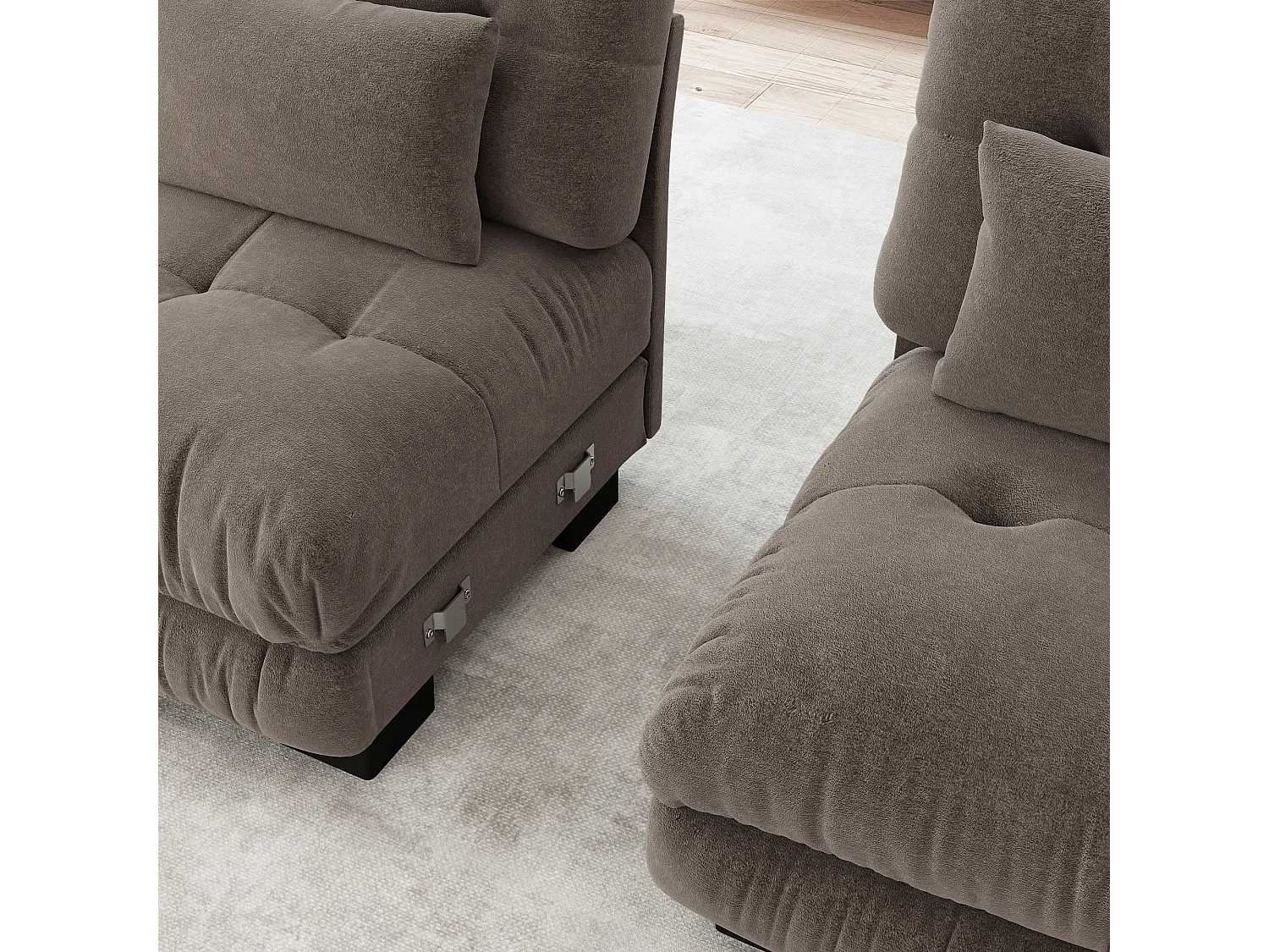 Canapé relaxation cloud marron, tissu chenille, 4 coussins inclus, assise moelleuse, salon
