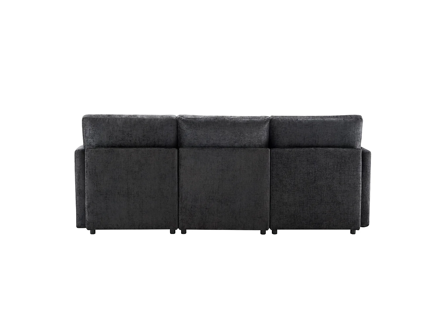Canapé modulable L 3/4 places gris, pouf amovible, 4 coussins, tissu chenille, salon