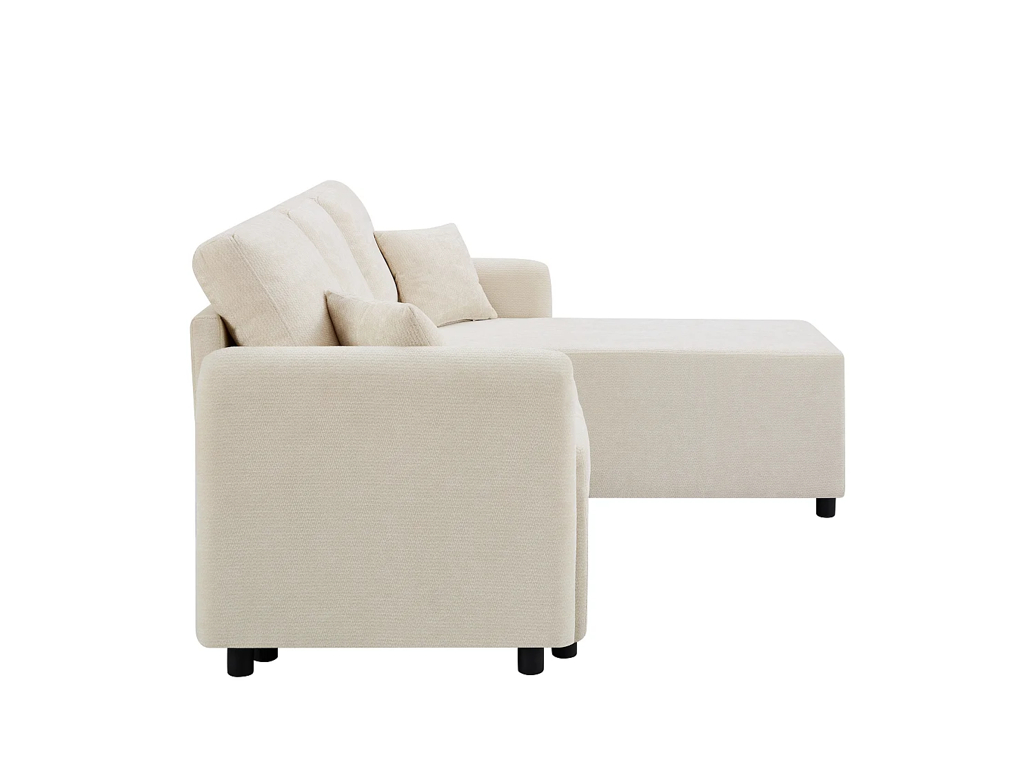 Canapé d'angle L 3 places en chenille, zone inclinable 144 cm, 2 coussins, design scandinave