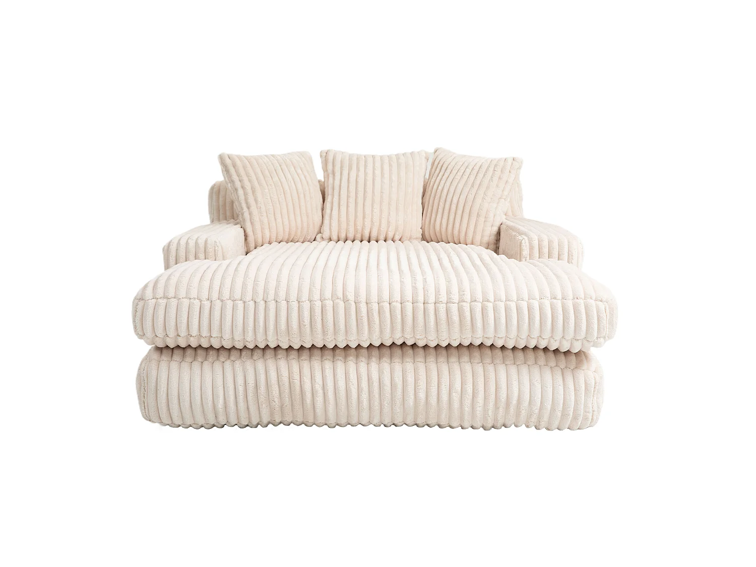 Canapé relaxation Cloud velours côtelé beige, 3 coussins, assise large, design scandinave