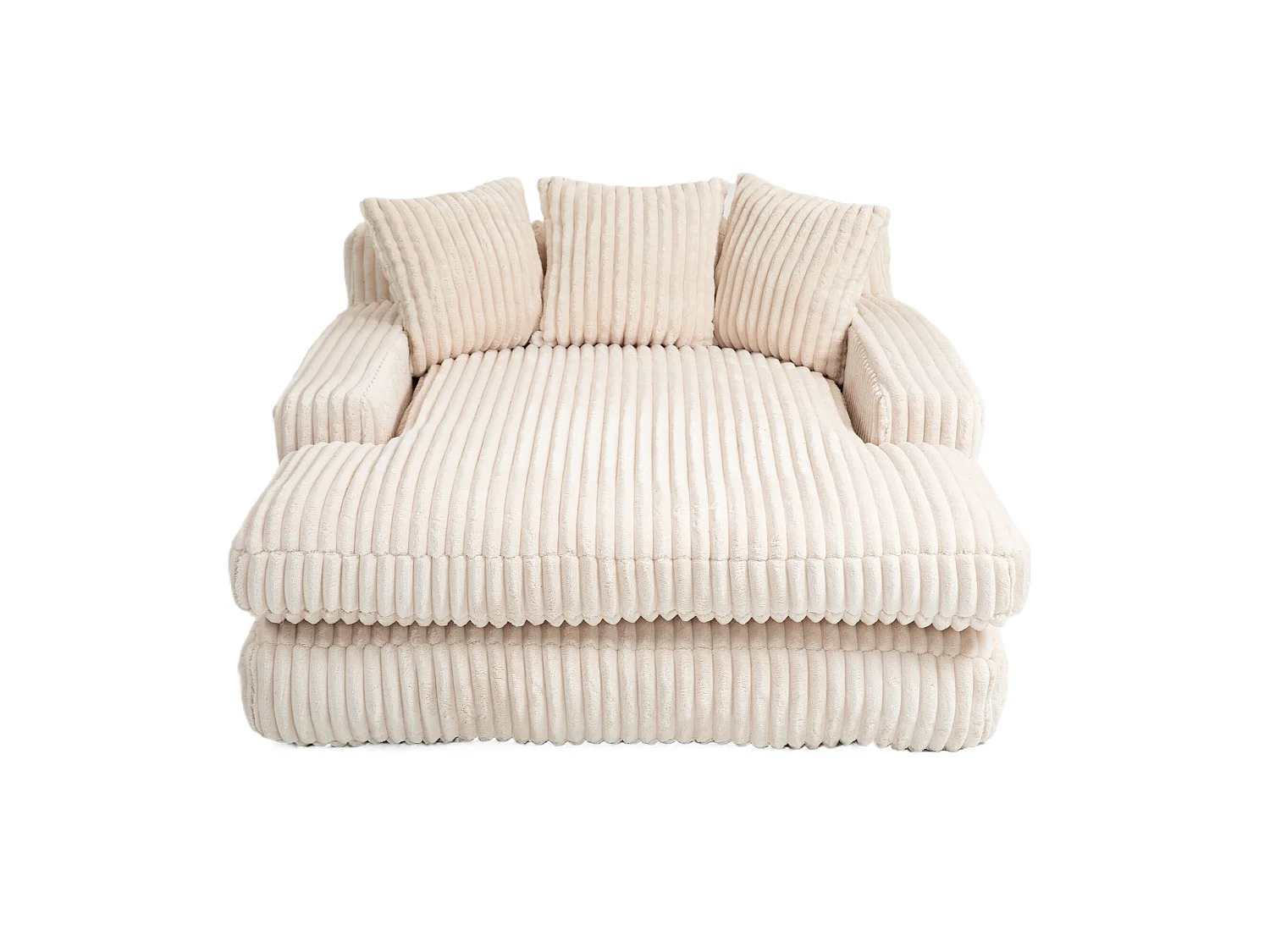 Canapé relaxation Cloud velours côtelé beige, 3 coussins, assise large, design scandinave