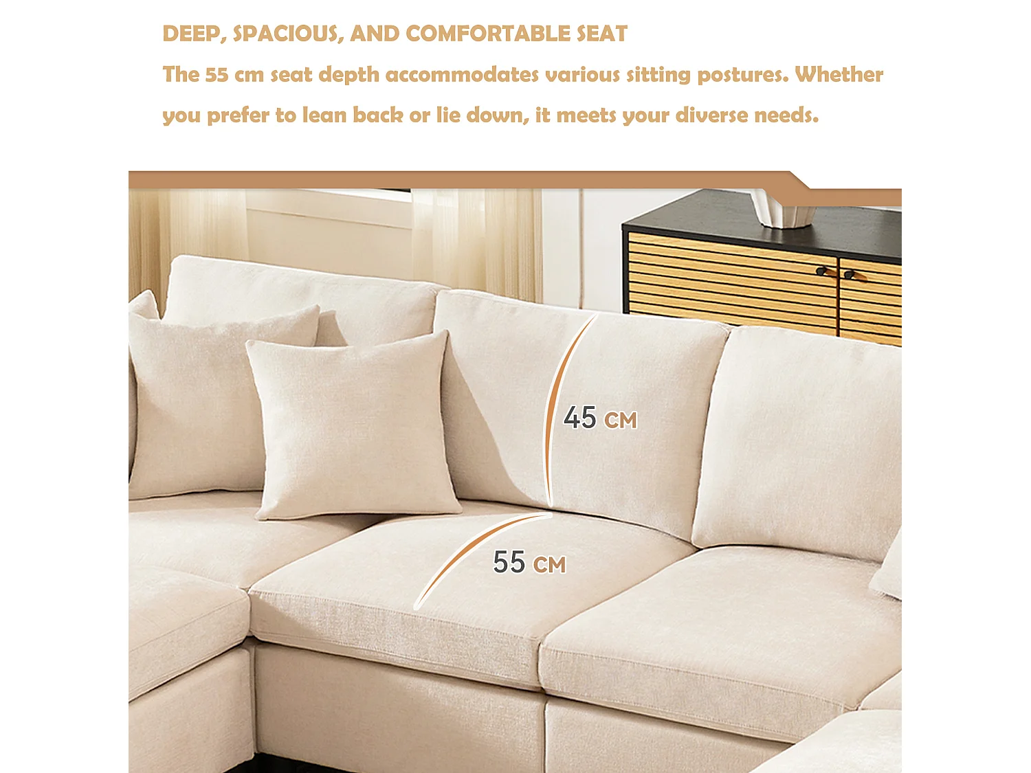 Canapé modulable U/L en chenille, avec 2 poufs et 6 coussins, ensemble salon moderne