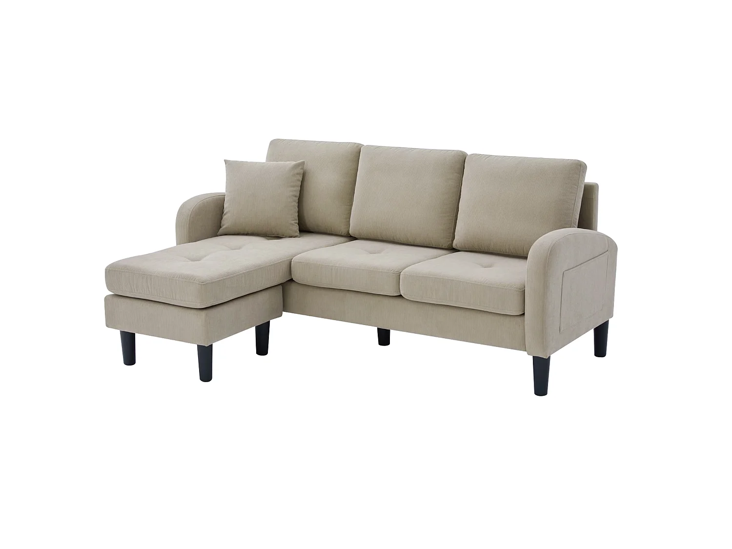 Canapé d'angle L 3 places, tissu coton et lin, méridienne, design scandinave, salon