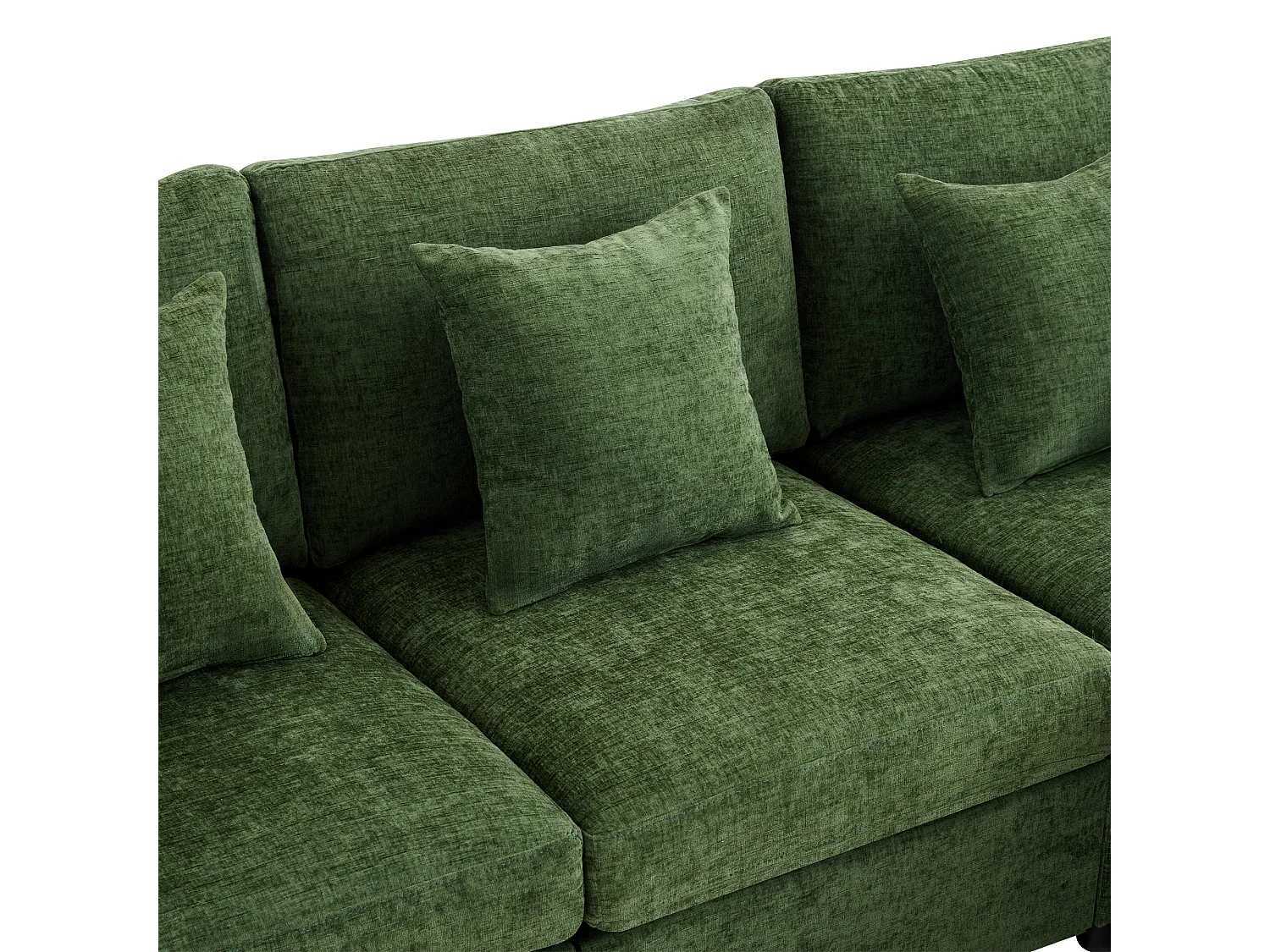 Canapé modulable U/L vert, avec 2 poufs et 6 coussins, tissu chenille, salon
