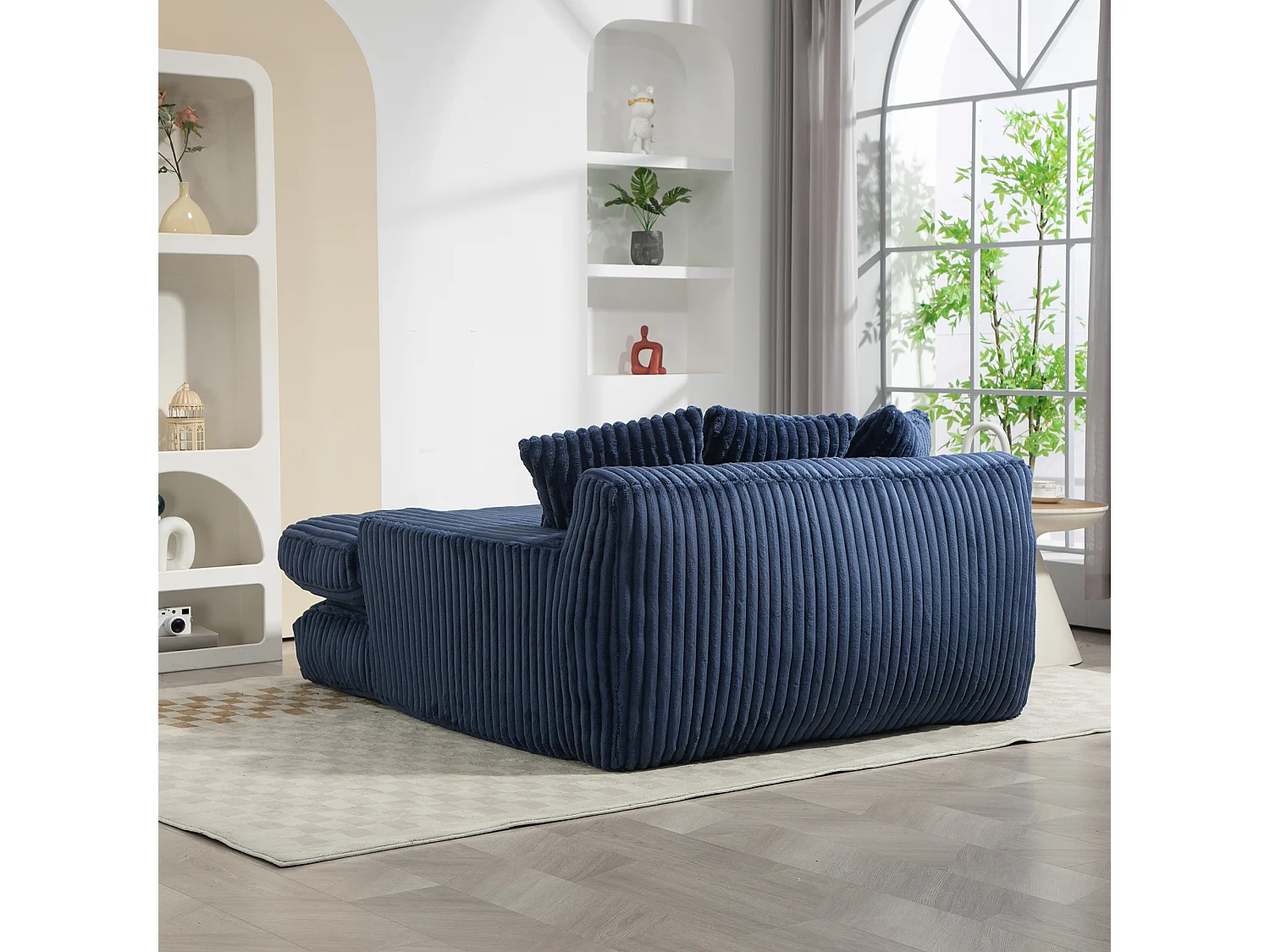 Canapé relaxation Cloud velours côtelé bleu marine, 3 coussins, assise large, design scandinave