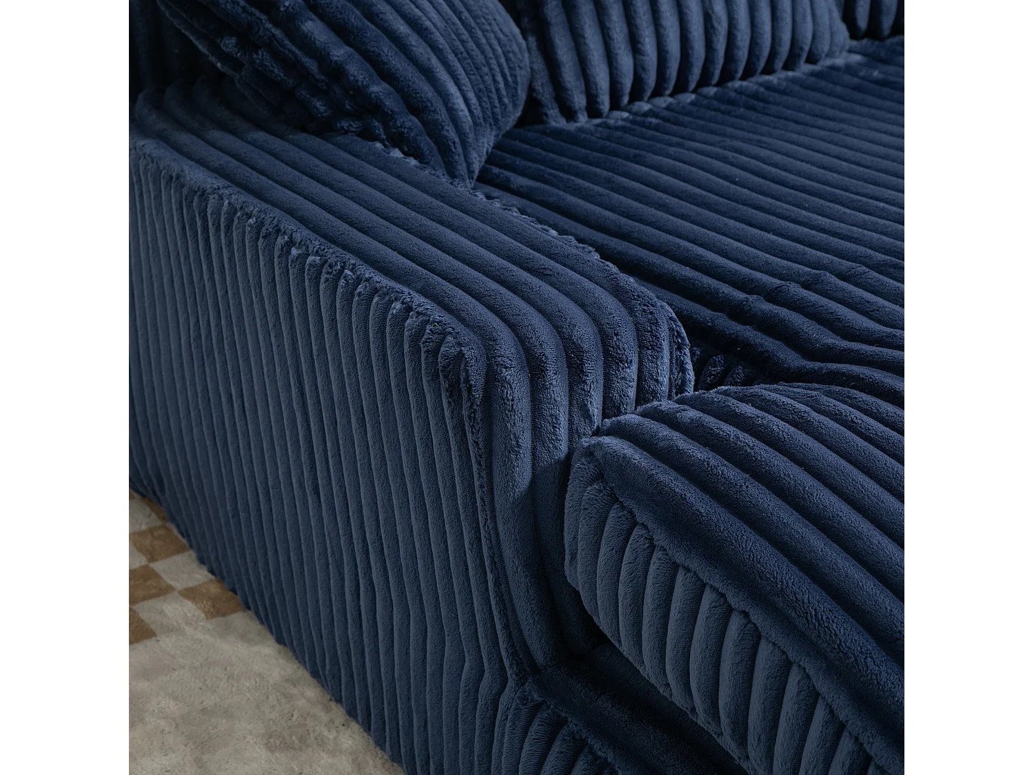 Canapé relaxation Cloud velours côtelé bleu marine, 3 coussins, assise large, design scandinave