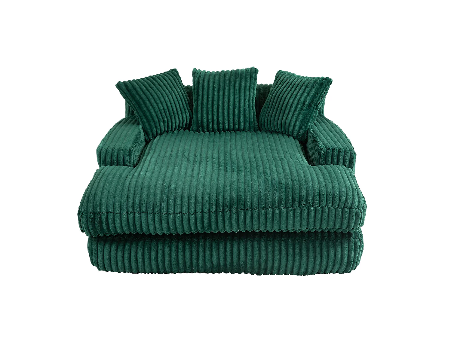 Canapé au sol vert émeraude style Cloud, velours côtelé, 3 coussins moelleux, assise confortable