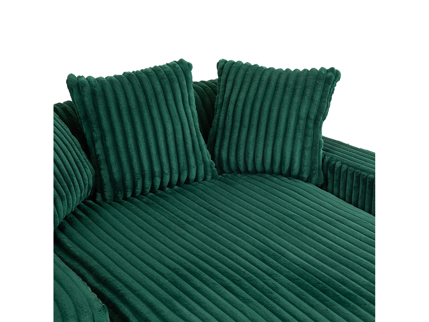 Canapé au sol vert émeraude style Cloud, velours côtelé, 3 coussins moelleux, assise confortable