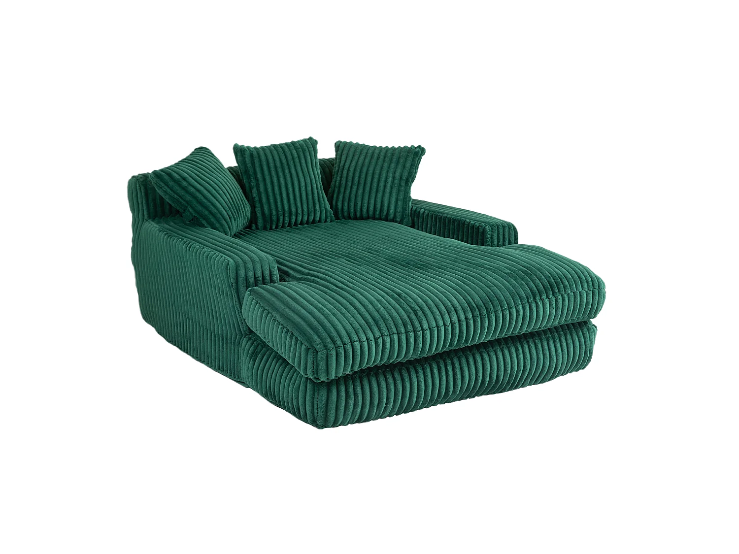 Canapé au sol vert émeraude style Cloud, velours côtelé, 3 coussins moelleux, assise confortable