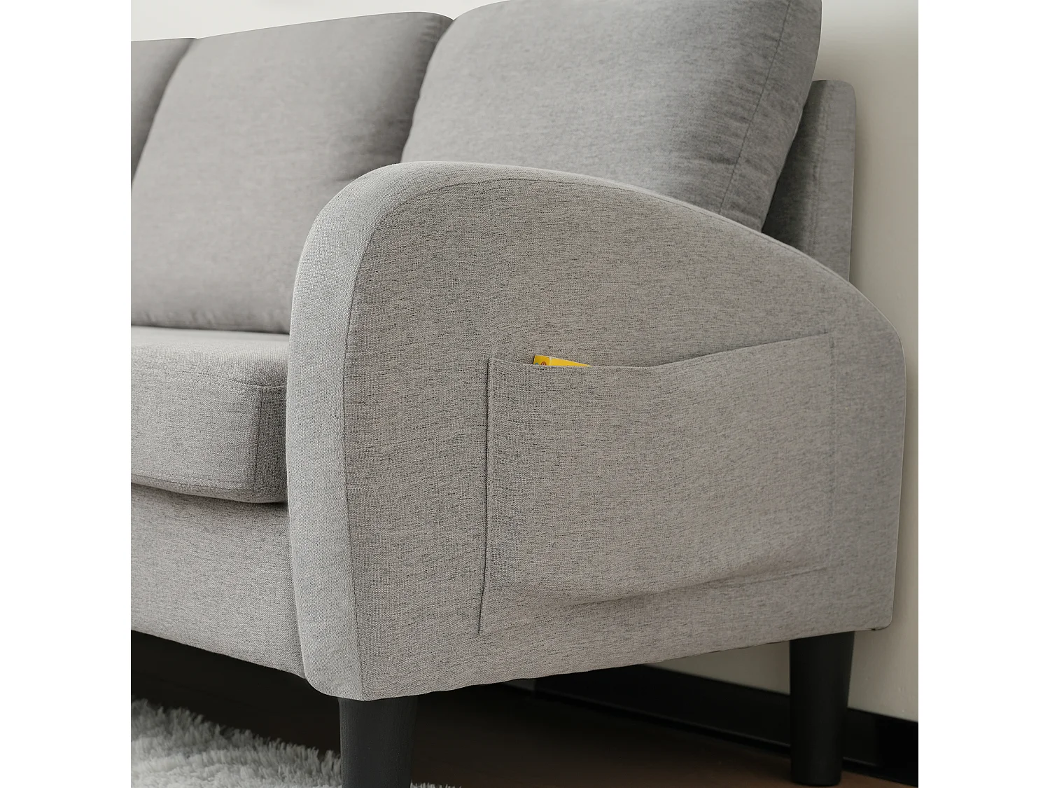 Canapé d'angle L 3 places, tissu coton et lin, méridienne, design scandinave, salon