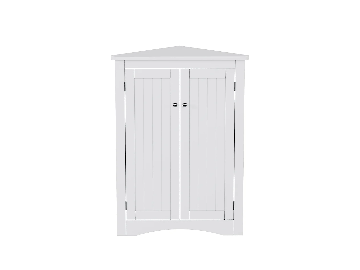 Meuble d'angle blanc, 2 portes, 3 étagères, triangulaire, gain de place, pour salle de bain