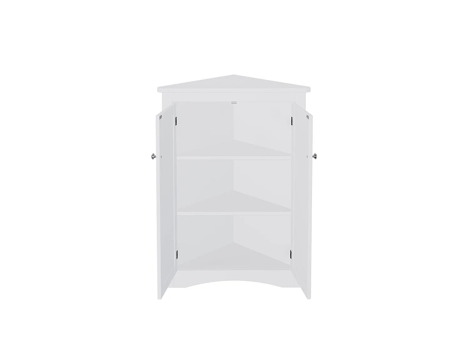 Meuble d'angle blanc, 2 portes, 3 étagères, triangulaire, gain de place, pour salle de bain