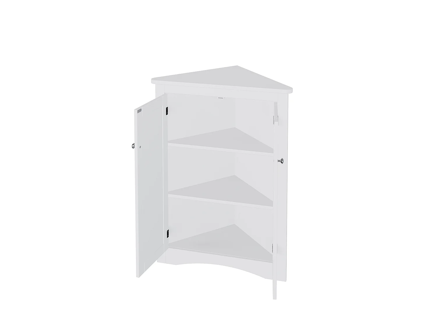 Meuble d'angle blanc, 2 portes, 3 étagères, triangulaire, gain de place, pour salle de bain