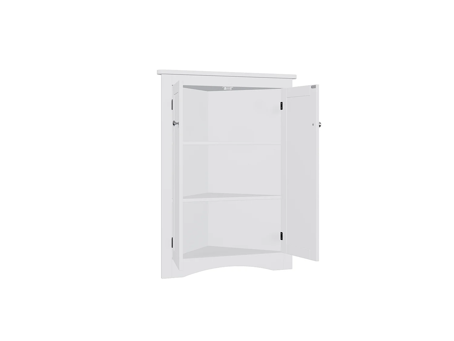 Meuble d'angle blanc, 2 portes, 3 étagères, triangulaire, gain de place, pour salle de bain