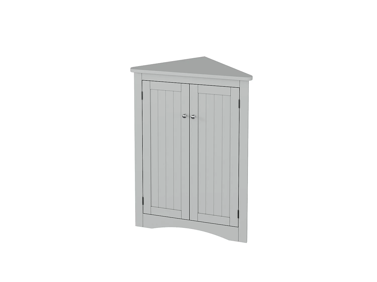 Meuble d'angle gris, 2 portes, 3 étagères, triangulaire, gain de place, pour salle de bain
